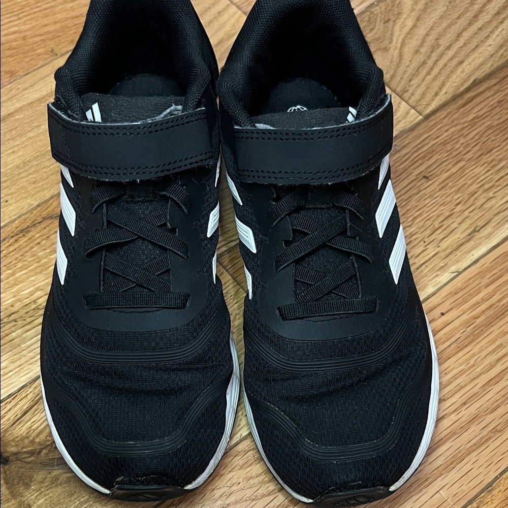 Adidas Kids Black Sneakers with White Stripes
